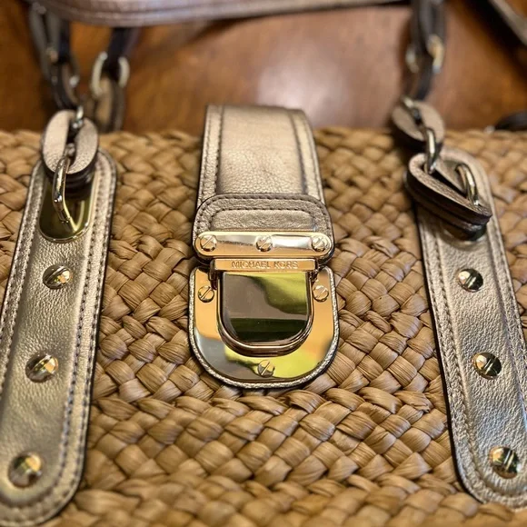 Michael Kors Hand-Woven Straw Leather Trim ToteSantorini Summer Straw Purse - Picture 5 of 12